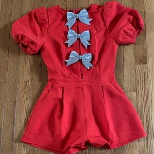 Vici Red Outfit with Sparkling Silver Bow